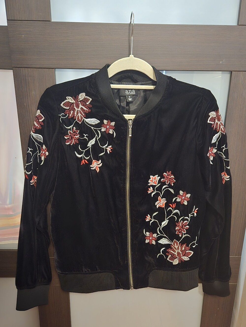 Black Embroidered Velvet Bomber Jacket